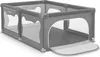 A gray playpen with transparent mesh sides and a flap door is shown from a slightly elevated angle. Anteprima dell’immagine prodotto