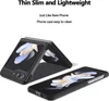 A black phone case for a foldable phone is shown open and closed, with marketing text above. Náhled obrázku produktu