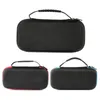 Three cases for a Nintendo Switch console are displayed against a white background. The top case is black, and the bottom two cases are black with colored trim (red on the left, blue on the right). Produktbild-Vorschau