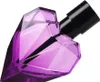 A purple, diamond-shaped perfume bottle with a black cap, isolated on a white background. Produktbild-Vorschau