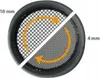 A circular sieve divided diagonally, with arrows indicating rotation and measurements. Produktbild-Vorschau