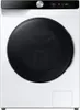A front view of a white Samsung washing machine with a black door and control panel. Voir les images du produit