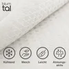 A close-up of a white, textured fabric with four circular icons and text below them, indicating product features. Anteprima dell’immagine prodotto