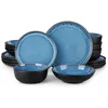A set of blue and black ceramic dishes is displayed against a white background. Náhled obrázku produktu