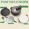 A collection of pizza-making accessories and a pizza oven are displayed against a cream background. Produktbild-Vorschau