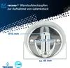 A close-up marketing image of a TECURO wall mounting bracket with dimensions indicated. Produktbild-Vorschau