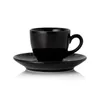 A black ceramic cup and saucer photographed on a white background. Náhľad obrázku produktu