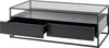 A black coffee table with a glass top and two drawers, one of which is open. Produktbild-Vorschau