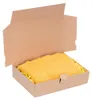 A cardboard box with a yellow item inside, possibly packaging material or a product. Produktbild-Vorschau