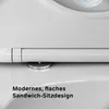 A close-up view of a toilet seat hinge and mounting hardware, with German text overlay. Produktbild-Vorschau