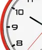 A close-up view of a white clock face with a red frame, showing the numbers 8, 9, and 10, along with the clock hands. Voir les images du produit