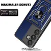 A close-up of a dark blue phone case with a ring holder and camera protection, shown against a white background. Produktbild-Vorschau