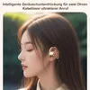 A woman wearing an earbud in her ear, with a blurred outdoor background. Produktbild-Vorschau