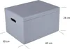 A gray storage box with dimensions indicated by measurement lines and text. Produktbild-Vorschau