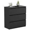 A black dresser with three drawers, a framed picture, and a potted plant on top, set against a white background. Náhled obrázku produktu