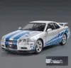 Nissan Skyline GTR R34 Sammlermodell Auto 1:24 Silberblau Produktbild-Vorschau 2
