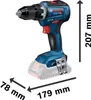 A Bosch Professional cordless drill with dimensions indicated. Produktbild-Vorschau