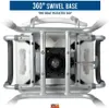 The underside of a white and silver swivel shower chair is shown, highlighting its 360-degree rotating base. Produktbild-Vorschau