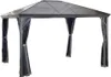 A gray gazebo with dark gray curtains, isolated on a white background. Produktbild-Vorschau