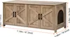 A wooden cabinet designed to hide a litter box, with dimensions indicated by measurement lines and text. Produktbild-Vorschau