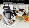 A kitchen scene with a Thermomix appliance and people preparing food. Produktbild-Vorschau