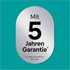 A silver oval badge with text about a 5-year warranty against a teal background. Produktbild-Vorschau