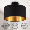 Plafondlamp, zwart, met gouden stoffen kap, E27 fitting, 30 Productafbeelding-voorbeeld 2