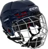 A dark blue CCM hockey helmet with a silver cage, shown from a three-quarter angle against a white background. Náhľad obrázku produktu