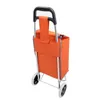 A rear view of an orange shopping trolley with wheels and a handle, isolated on a white background. Produktbild-Vorschau