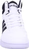 A close-up, front-facing view of a white Adidas sneaker with black accents. Produktbild-Vorschau