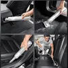 A collage of four images showing a person using a handheld vacuum cleaner to clean the interior of a car. Produktbild-Vorschau