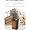 A 3D rendering of a room interior featuring a portable electric heater in the foreground. Produktbild-Vorschau