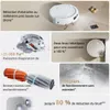 A collage of images showcasing a white robot vacuum cleaner and its features. Anteprima dell’immagine prodotto
