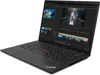 A black Lenovo ThinkPad laptop is shown from a diagonal angle, with its screen displaying video editing software. Produktbild-Vorschau