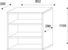 A technical drawing of a shelf unit with dimensions indicated. Produktbild-Vorschau