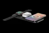 A Satechi Qi2 Trio wireless charging pad is shown with an Apple Watch, AirPods case, and iPhone placed on it, all charging. Náhľad obrázku produktu