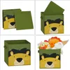 A collage of four images showing storage boxes with a lion face design. Náhled obrázku produktu