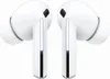 A pair of white wireless earbuds with black accents and a metallic strip on the stem, shown against a plain white background. Produktbild-Vorschau