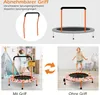 Collage showing a child's trampoline with and without a handle, and a diagram of the handle. Produktbild-Vorschau
