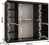 A diagram showing the dimensions of a black sliding door wardrobe. Produktbild-Vorschau