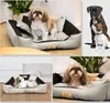 A collage of images showing different dog beds with dogs in them, and two dogs sitting together. Voir les images du produit