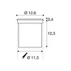 Technical drawing with dimensions of a round stainless steel floor recessed luminaire. Podgląd zdjęcia produktu