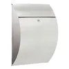 A silver stainless steel mailbox is shown against a white background. Produktbild-Vorschau