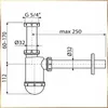 Technical drawing of a siphon with dimensions and specifications. Podgląd zdjęcia produktu