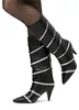 Schwarz-silberne Damenstiefel mit Stöckelabsatz und Produktbild-Vorschau 2