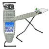 A KADAX ironing board with a zigzag pattern is shown on a white background. An iron is placed on the ironing board. Produktbild-Vorschau