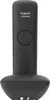 A black cordless phone handset resting on its charging base, shown from the front. Podgląd zdjęcia produktu