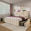 Modernes Polsterbett , Beige Leinen mit USB Typ-C Produktbild-Vorschau 9