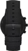 A close-up, top-down view of a black watch strap and buckle. Voir les images du produit