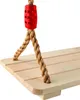 Close-up of a wooden swing seat with rope and a red plastic connector. Náhled obrázku produktu